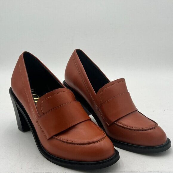 YDN Shoes - YDN Women Chunky High Heels Round Toe Oxford Loafer Shoes Slip On Office Work